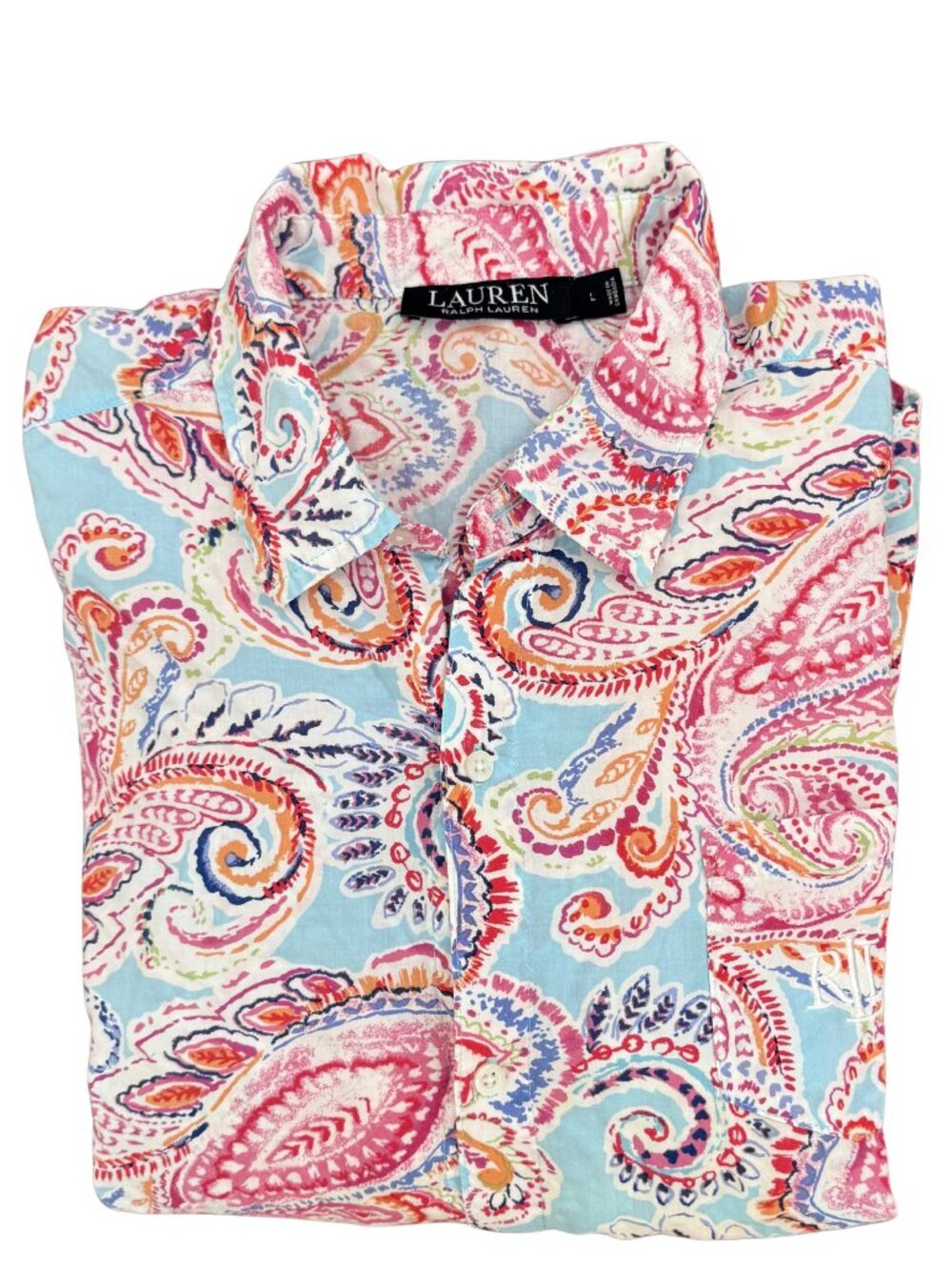 Lauren Ralph Lauren Paisley Print Pajama Set Cotton Blend Cropped Wide Leg Sz L - Picture 2 of 7